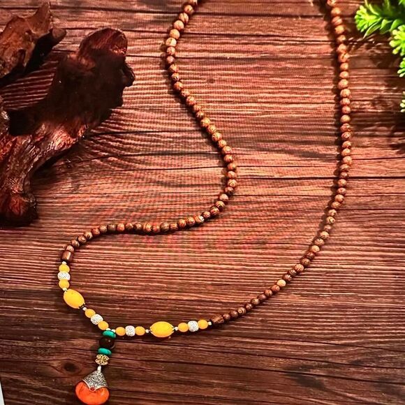 Handcrafted Bohemian Beaded Necklace with Unique Pendant, Gift Box - Picture 7 of 7